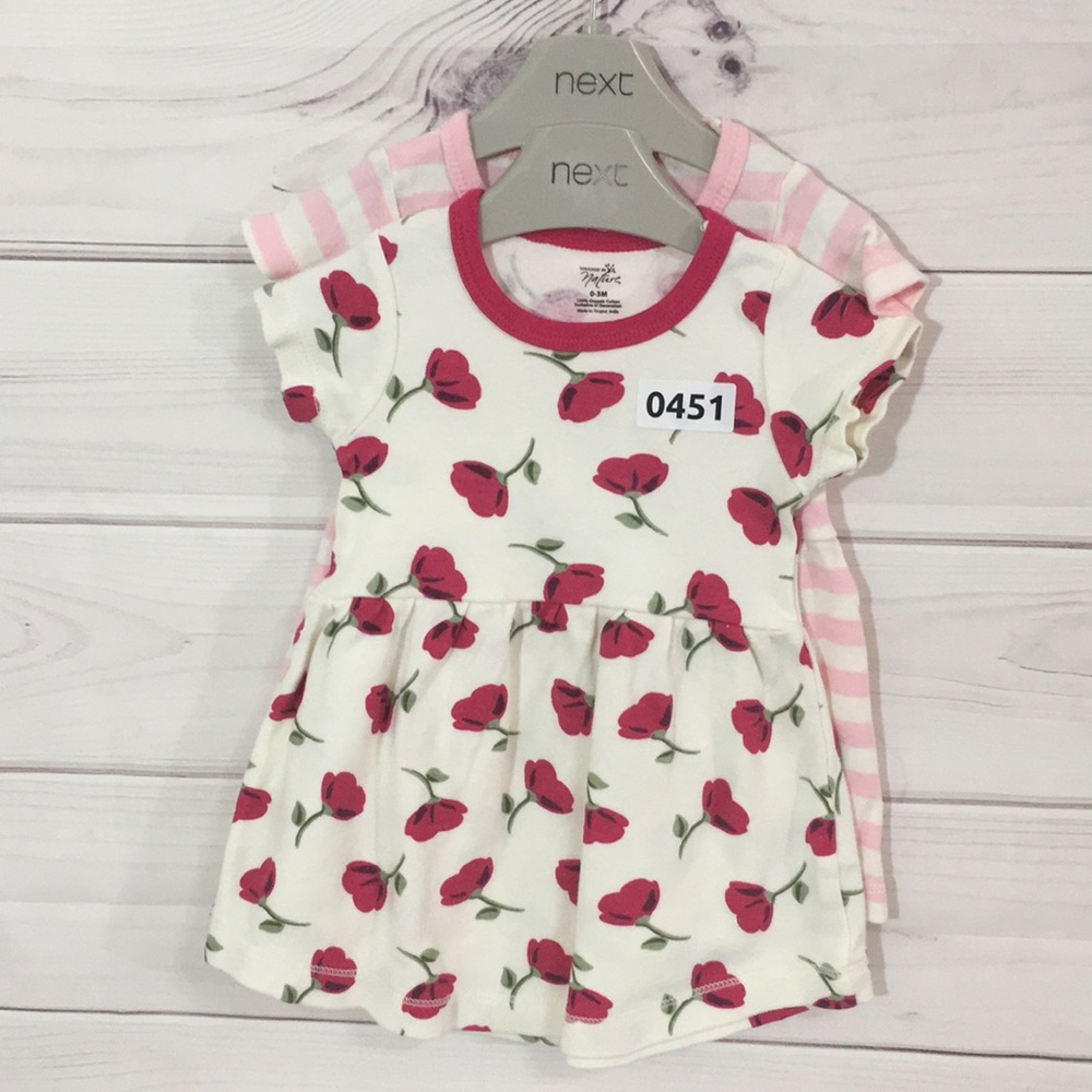 Touched by Nature 0-3M Organic Cotton Dresses Poppy Pink Stripes